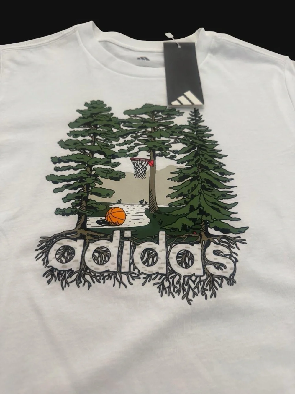 Adidas Kids White Graphic Basketball Forest Tee